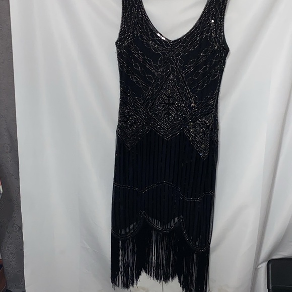 FunDaisy size XL Black FULL Sequin Sheath Midi Flapper Dress LINED SIDE ZIPPER - Picture 10 of 13